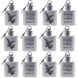 Patron Saints Holy Water Keychain mini-Flask, Bible Verse Religious Scripture Catholic Christian Key Ring Vial,Communion,Confirmation,Baptism Gifts,1 oz,Lot of 6 (St.Michael,Joshua 1:9)