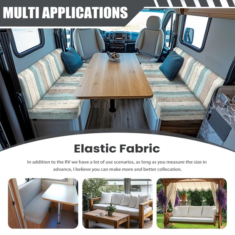 Tomeusey RV Dinette Cushion Covers with Light Green Stripes -