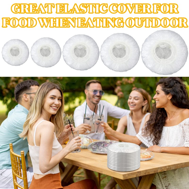 Cunhill 200 Pcs 5 Size Plastic Bowl Covers Bulk, Reusable