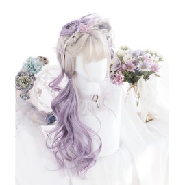 Sizuuenn Women's Lolita Full Wig, Curly, Single Tail, Long Hair, Purple Wig, "Moon Gray Rose", Gradation, Purple, Cute, Heat Resistant, Cosplay Wig, Exclusive Net, Events, School Festivals, Cultural