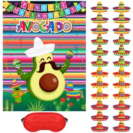 Faccito Mexican Fiesta Party Games Pin Tail Game Poster with 24 Stickers Blindfold for Cinco De Mayo Birthday Party Supplies(Avocado)