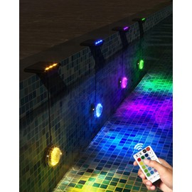 MOFOYEAH Solar Pool Lights, Solar Powered Submersible LED Lights with Remote, IP68 Waterproof Swimming Pool Light,16 Colors Underwater Pool Light for Above Ground Inground Pool, Pond (Black,4Pack)