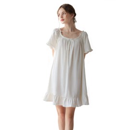 COSOSA Women's Cotton Nightgowns Vintage Lightweight Gown Sets Short Sleeve Princess Nightdress(White,L)