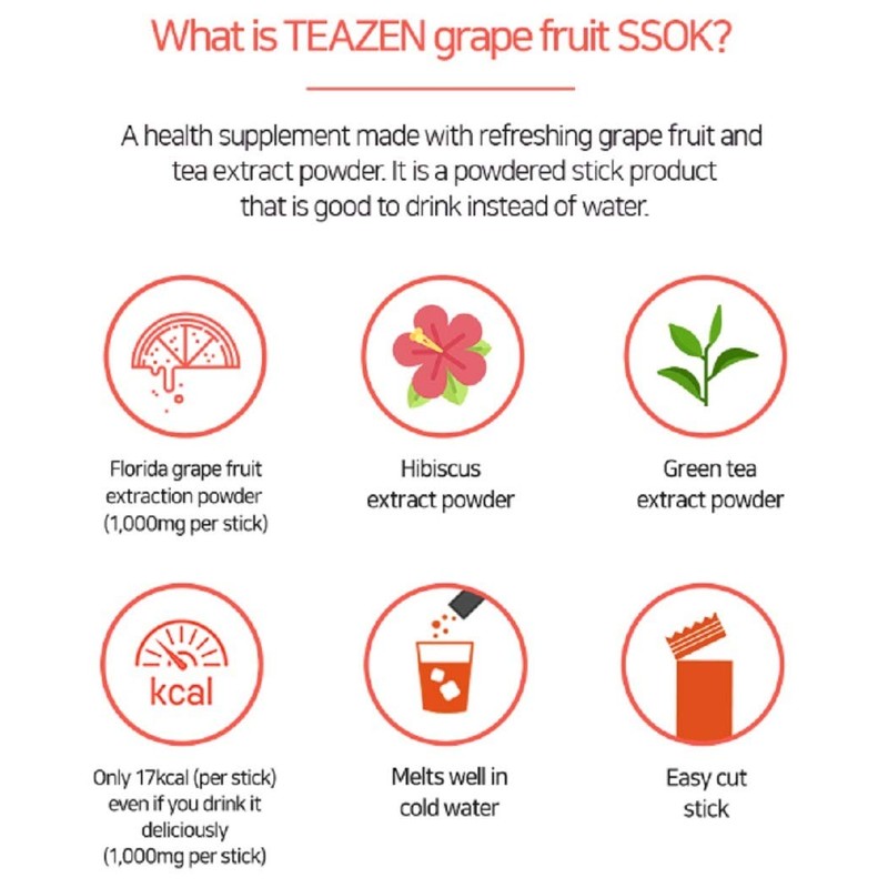 TEAZEN Pink Grapefruit Hibiscus and Green Tea, Powdered Iced Tea,