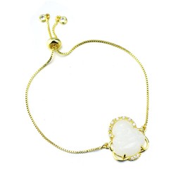 Fuqimanman2020 18K Gold Plated Laughing Buddha Link Bracelet Pendant Jade Natural Stone Cubic Zirconia Crystal Adjustable Lucky Gemstone Amulet Protection Jewelry for Women Men-White