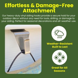 VZ Hang Heavy-Duty Metal Vinyl Siding Hooks 10 Pack - Tool-Free and Drill-Free Siding Hooks for Hanging Outdoor Decorations - Stainless Steel Siding Hooks for Home Siding Clips for Outdoor Lights