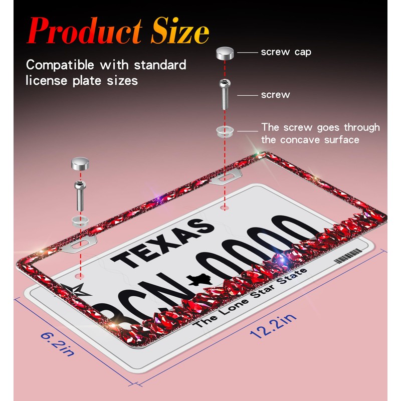 Murimt Bling License Plate Frame 1 Pack Rhinestone Bedazzled License