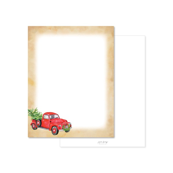Paper Frenzy Truck with Tree Christmas Holiday Letterhead Paper Pack of 75