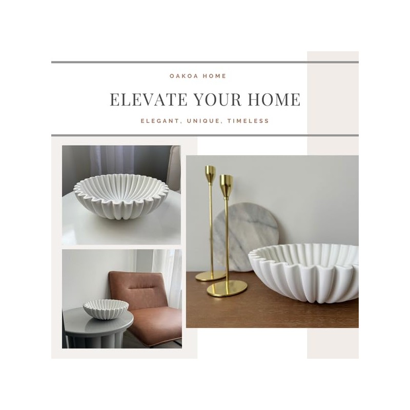 OAKOA Concrete Decorative Bowl - White Large Decorative Bowls for