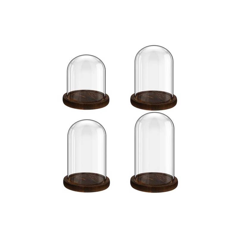Suclain 4 Pcs Clear Glass Dome Cloche with Wood Base