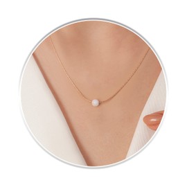 Opal Necklace For Woman – 5mm Fire White Opal Pendant - 14K Rose Gold 16 Inch Chain + 2 inch Extender – Jewelry Gift For Birthday Mother's day Anniversary