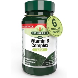 Natures Aid Vitamin B Complex 180 Tablets – High Potency – Supports Energy Metabolism, Nervous System, Brain & Immune Function – Vegan, Gluten Free, Non-GMO – Overall Wellbeing Supplement