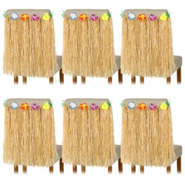 Mindsoft 6 Pcs Hawaiian Chair Decorations Luau Chair Skirt with Hibiscus Flowers 23 Inch Hawaiian Luau Grass Chair Skirt for Hawaiian Luau Birthday Party Tropical Summer Decor Mexico Party Supplies