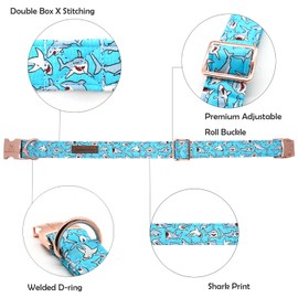 Lionheart glory Blue Dog Collar Shark Print Dog Collar for Medium Dogs Soft Durable Adjustable Dog Collars Boy Pet Gift Summer Collar