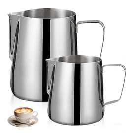 Sporgo 2 pieces milk jug: milk jug stainless steel 5oz/12oz handheld frothing jug, milk frother jug espresso pourer, milk foam jug for cappuccino, latte and espresso (150 ml, 350 ml)