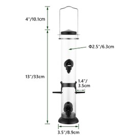 TrampgiK Metal Tube Bird Feeders for Outdoors Hanging,Finch Feeders for Outside,Chew-Proof Hanging Birdfeeder,Squirrel-Proof 6 Ports Bird Feeder 13 Inch,Anti-Rust,Black,1 Pack(Seed is not Included)
