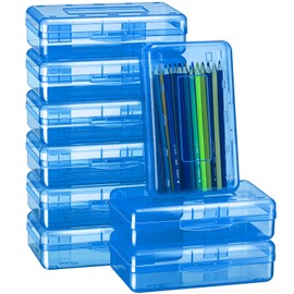 Fainne 24 Pack Pencil Boxes for School Bulk Clear Pencil Case Large Capacity Hard Pencil Boxes Plastic Crayon Boxes with Snap-tight Lid Stackable Design School Classroom Supplies (Blue)