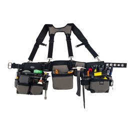 Bucket Boss Mullet Buster 3 Bag Tool Belt with Suspenders in Grey, 55135, Black, full size