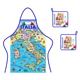 Generico Set of Apron + 2 Pot Holders Cotton Fabric Italian Products