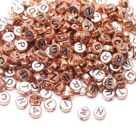 HERZWILD Letter Beads, Gold Letter Beads, Craft Beads, Letters A–Z Beads for Jewellery Crafts (Black/Rose Gold)
