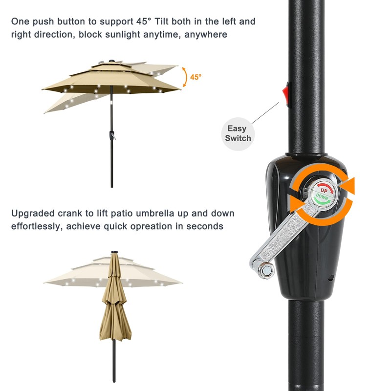 ABCCANOPY 3-Tiers 9FT Solar Patio Umbrella, Outdoor Umbrella with 32