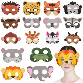 JOINPAYA 16pcs Cartoon Animal Paper Masks: Party Jungle Animal Masks Forest Cartoon Masks for Face Masks Fancy Dress Costume Kids Party Favour Loot Bag Filler for Boys and Girls