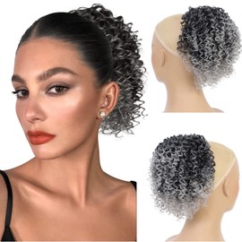 Drawstring Ponytail Extension, Afro Puff Kinky Curly Ponytail Hairpiece, Clip-In Hair Extensions, Ponytail Extension, Ponytail Hairpiece Hair Extension (Z-TGRAY)