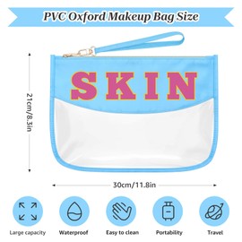 Sazuwu Chenille Letter Makeup Bag with Zipper Preppy Skin Accessories for Girls Transparent PVC Cosmetic Travel Bag Organizer Portable Travel Pouches Makeup Toiletry Bag Organizer Storage Pouch