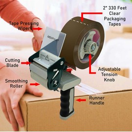 iMBAPrice (3-PK) 2-Inches Hand-Held Super Lightweight Packing Tape Dispenser Gun with Non-Slip Rubber Handle with 3 Rolls of 2"x 110 Yard Long Brown PackingTape