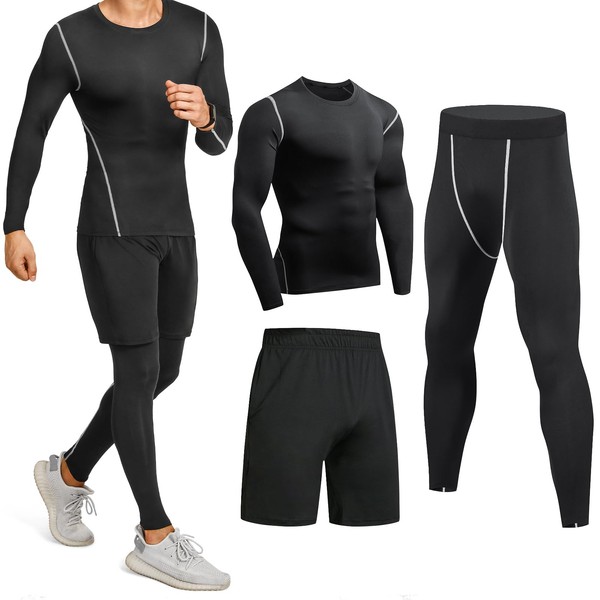 Niksa Men's Compression Set for Sports, Fitness, Running, T-Shirt, Compression Leggings, Sports Shorts