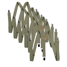 ICObuty Men's Y Shape Suspender Adjustable Elastic Solid Color 6 Pack, Khaki Green, Medium