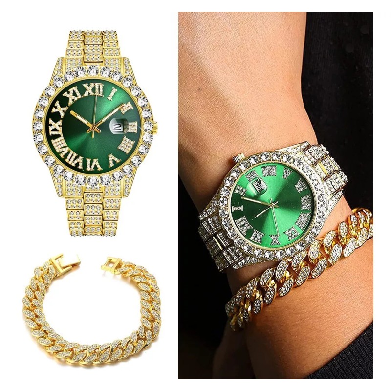 Generic Reloj De Pulsera Unisex Estilo Hip Hop Con Diamantes