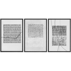 SIGNWIN Framed Canvas Print Wall Art Set Grunge Black Geometric Patterns Abstract Shapes Cozy Neutral Modern Art Decorative Boho Relax/Zen Nordic for Living Room, Bedroom, Office - 24"x36"x3 Black
