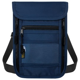 sundee Travel Neck Wallet with Double Zippers, RFID Blocking Passport Holder with Adjustable Neck Strap for Men and Women to Keep Cash, Credit Cards and Travel Documents Safe, Navy Blue, Small,