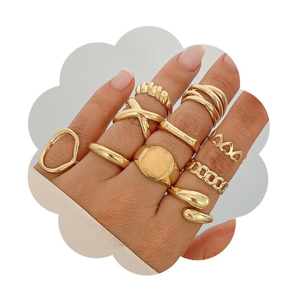 MLLISDGGET Stackable Thumb and Knuckle Rings, Exquisite 18K Gold Plated