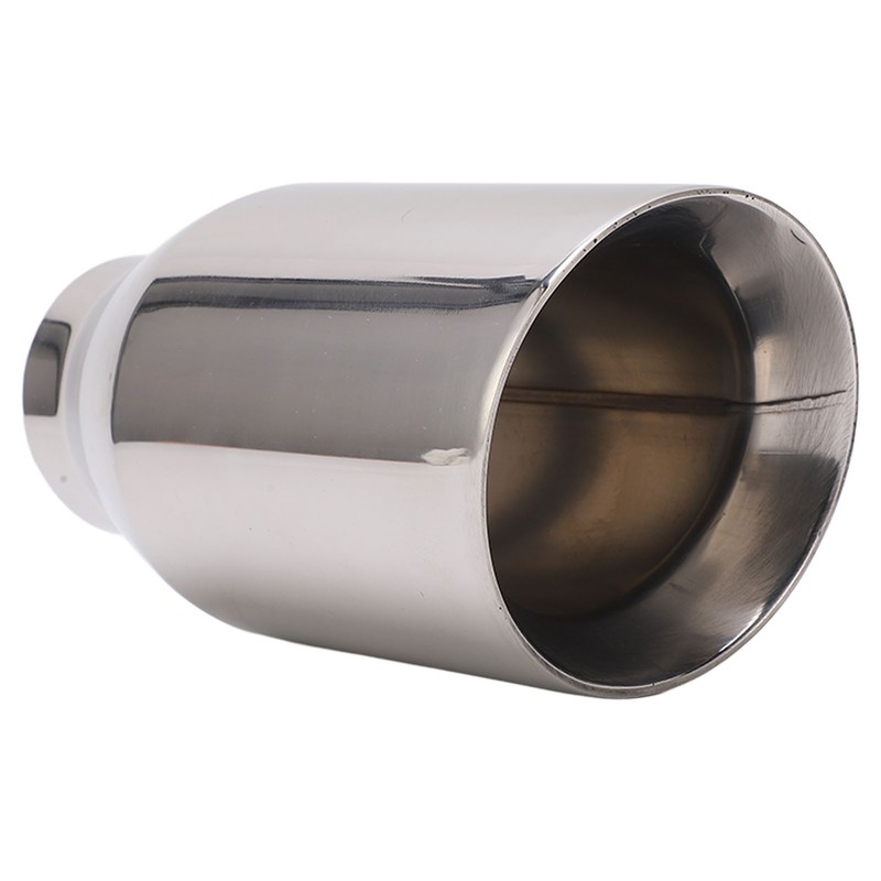 Single Outlet Exhaust Tip Silver Stainless Steel Beveled Mouth Straight