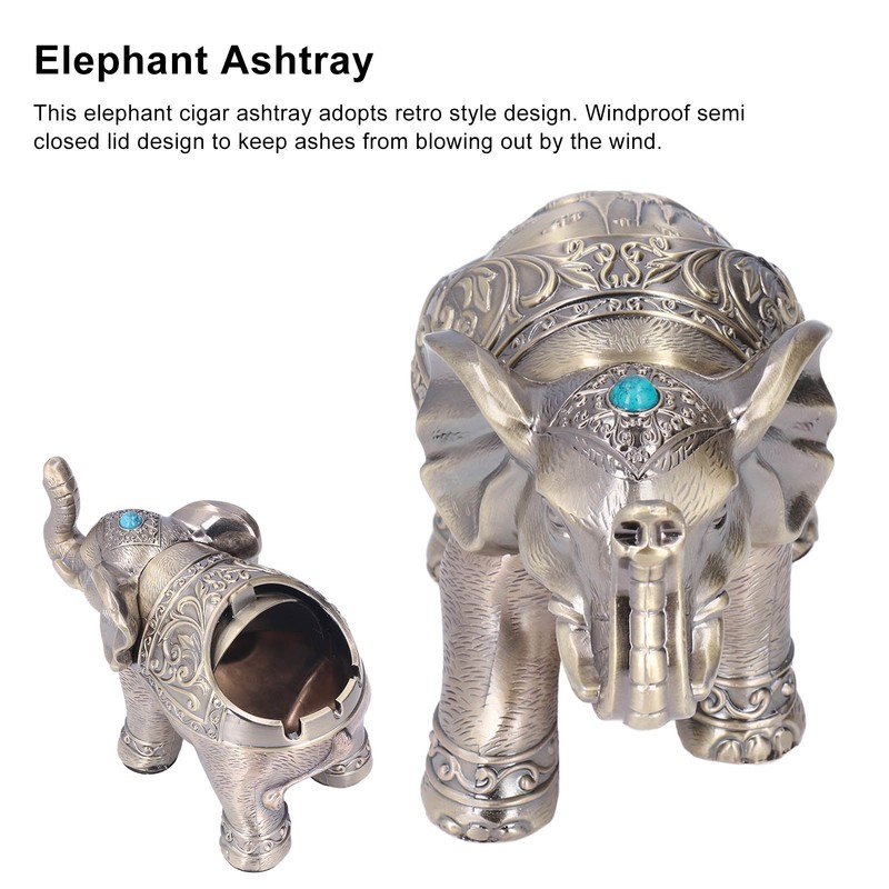 Cigar Ashtray Vintage Elephant Wind Proof Embossed Design Durable Metal