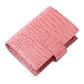 Smartfee Leather Pocket Organizer Planner – 6 Rings Notebook Binder with Flyleaf, 25mm Gold Ring, Croc Print Leather（Croc pink)