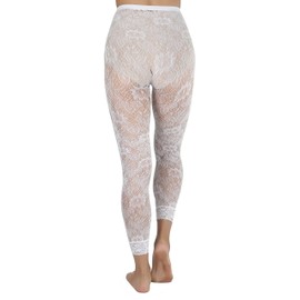ToBeInStyle Women's Single Floral Lace Nylon Blend Leggings with Lace Trim Bottom - White - One Size Fits Most