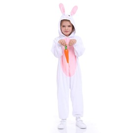 Funivals Easter Bunny costume for kids,Rabbit onesie bodysuit, one-piece garment, small-2pcs, white (M(for height 40"-45"))