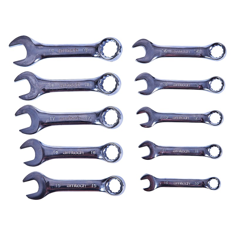 Amtech K2001 10 Piece Stubby Combination Wrench Set