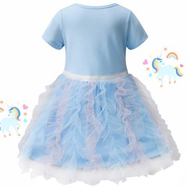 VASCHY Unicorn Tutu Dress for Girls, Cute Spring Summer Ruffel Short-Sleeve Outfit,Toddler/Little/Big Kid Girls Birthday Party Clothing Size 3-4