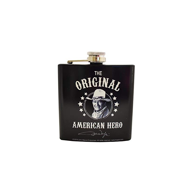 John Wayne 5 oz Steel Flask - Black and White