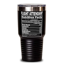 ODDITEES Funny Flight Attendant Tumbler Flight Attendant Nutrition Facts 30oz Stainless Steel Black