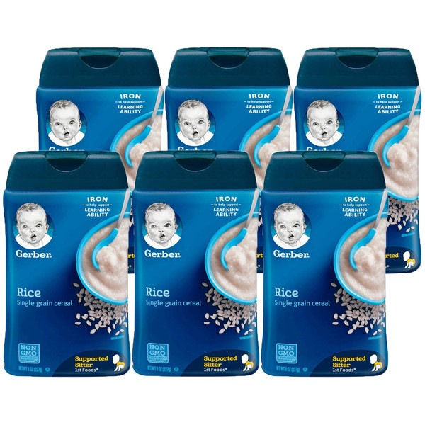 Gerber Cereal for Baby 1st Foods Rice Cereal, Made with Essential Nutrients for Supported Sitters, Non-GMO Project Verified, 16-Ounce Canister (Pack of 6)