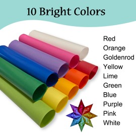 Origami Joy Translucent Paper, 100 Square Sheets, 8.5 x 8.5 inches, 10 Colors (Pink, Red, Orange, Yellow, Goldenrod, Lime, Green, Blue, Purple, White) for Making Window Stars & Crafts