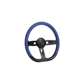 New World Motoring D-Shape 14” Blue Steering Wheel w/ Horn 6-Bolt Metal Half Wrap Car Truck SUV