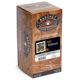Baronet Coffee Pods [Egg Nog Coffee-54 Pods] Flavored Single Cup Use, Like Senseo [3 Boxes of 18 Single Serve 10 Gram] Regular Strength, Medium Roast [Egg Nog]