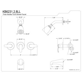 Kingston Brass KB6231LL Legacy Tub and Shower Faucet, Polished Chrome,5-Inch Spout Reach