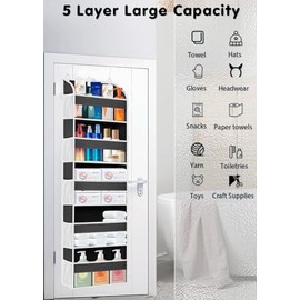 TAHAVICE Organizador de puerta colgante con 5 compartimentos, organizador de puerta plegable que ahorra espacio, estante de baño colgante